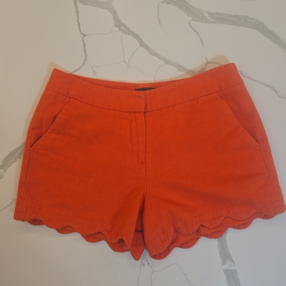 Cynthia Rowley Linen Cotton Scalloped Shorts Orange Womens Size 4